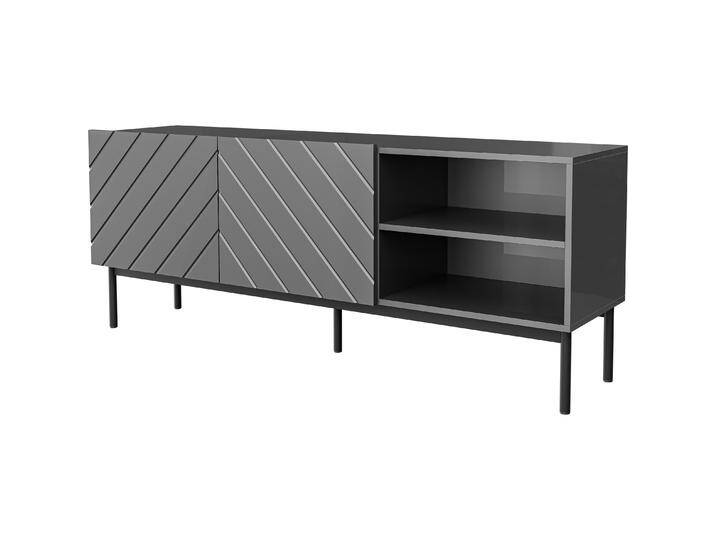 Cama, TV Möbel, ABETO RTV Schrank auf schwarzem Stahlrahmen 150x42x60 cm graphit/glänzend graphit (150 x 42 x 60 cm) von Galaxus