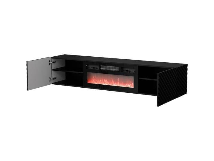 Cama, TV Möbel, RTV Schrank LARA 183x35x37 schwarz matt + schwarzer Kamin von Galaxus