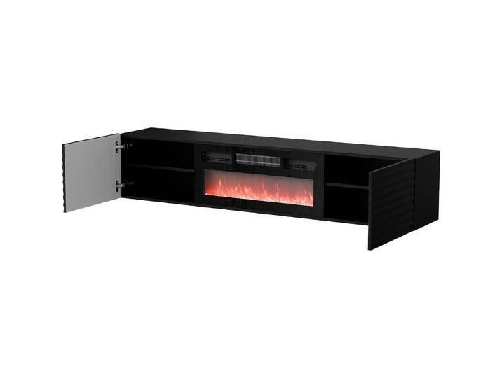 Cama, TV Möbel, RTV Schrank TULA 183x35x37 schwarz matt + schwarzer Kamin (183 x 35 x 37 cm) von Galaxus