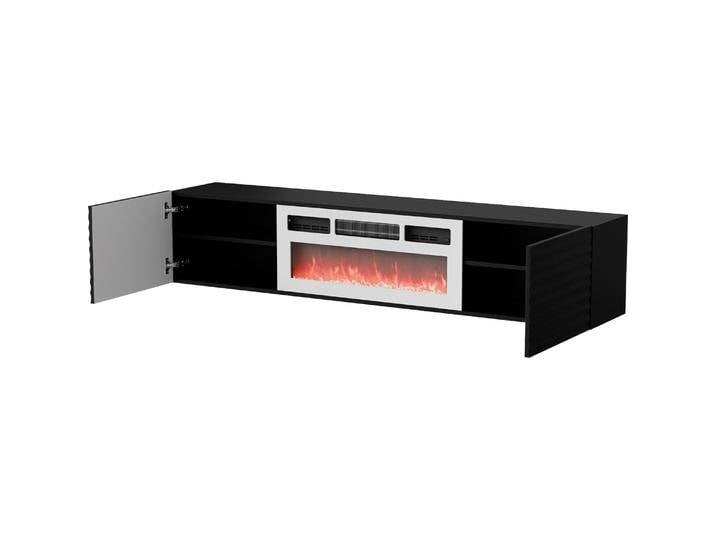 Cama, TV Möbel, RTV Schrank TULA 183x35x37 schwarz matt + weisser Kamin (183 x 35 x 37 cm) von Galaxus