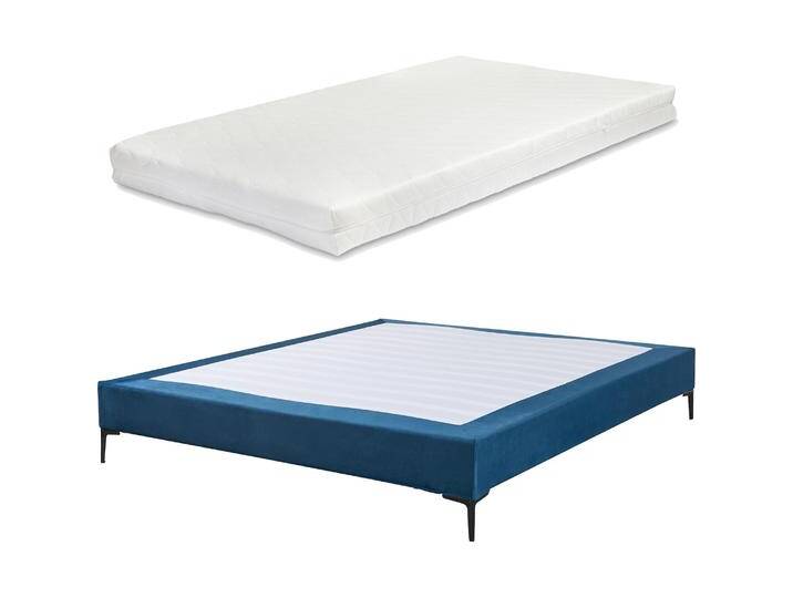 En.Casa, Bett, Doppelbett Lilla mit Matratze Samt 180x200 cm Blau (180 x 200 cm) von Galaxus