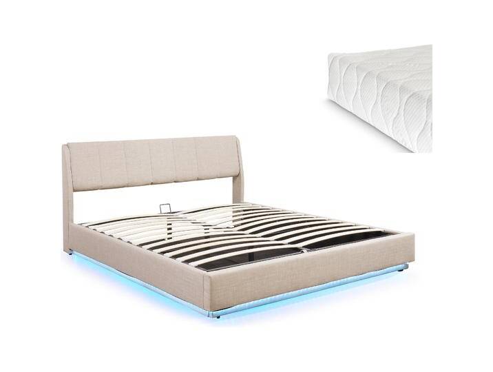 En.Casa, Bett, LED Polsterbett Tröstiar mit Matratze 180x200cm Beige (180 x 200 cm) von Galaxus