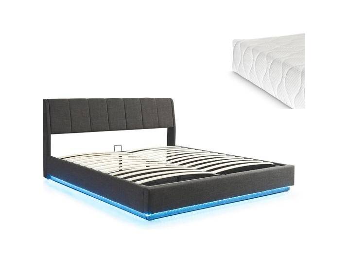 En.Casa, Bett, LED Polsterbett Tröstiar mit Matratze 180x200cm Schwarz (180 x 200 cm) von Galaxus