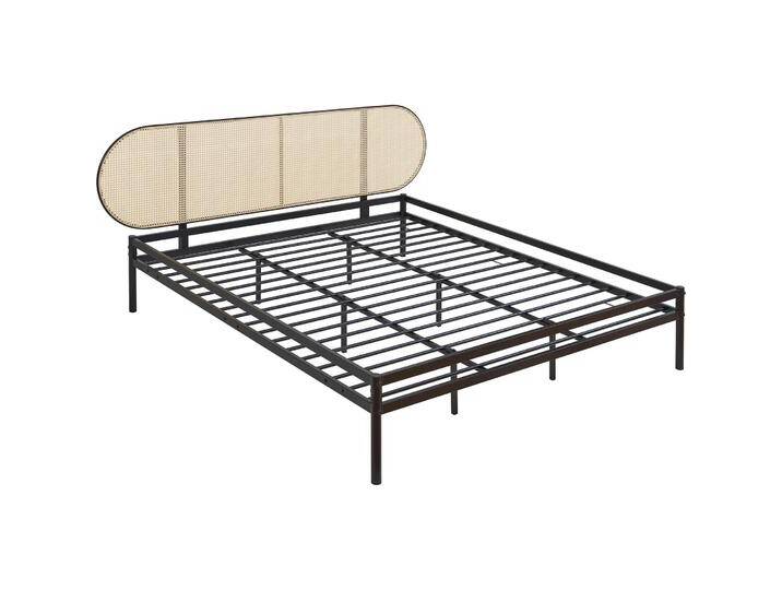 En.Casa, Bett, Metallbett Linköping mit ovalem Kopfteil und Matratze 180x200 cm Schwarz/Rattanoptik (200 x 200 cm) von Galaxus