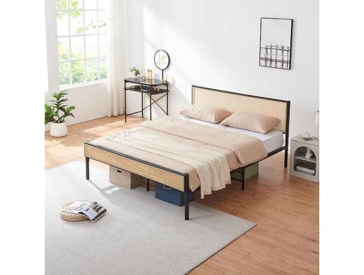 En.Casa, Bett, Metallbett Linköping mit rechteckigem Kopfteil 160x200 cm Schwarz/Rattanoptik (160 x 200 cm) von Galaxus