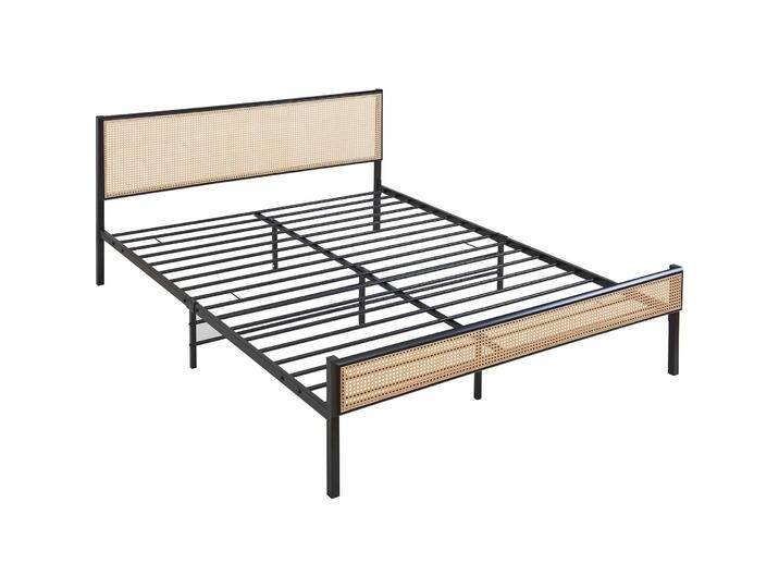 En.Casa, Bett, Metallbett Linköping mit rechteckigem Kopfteil und Matratze 160x200 cm Schwarz/Rattanoptik (160 x 200 cm) von Galaxus