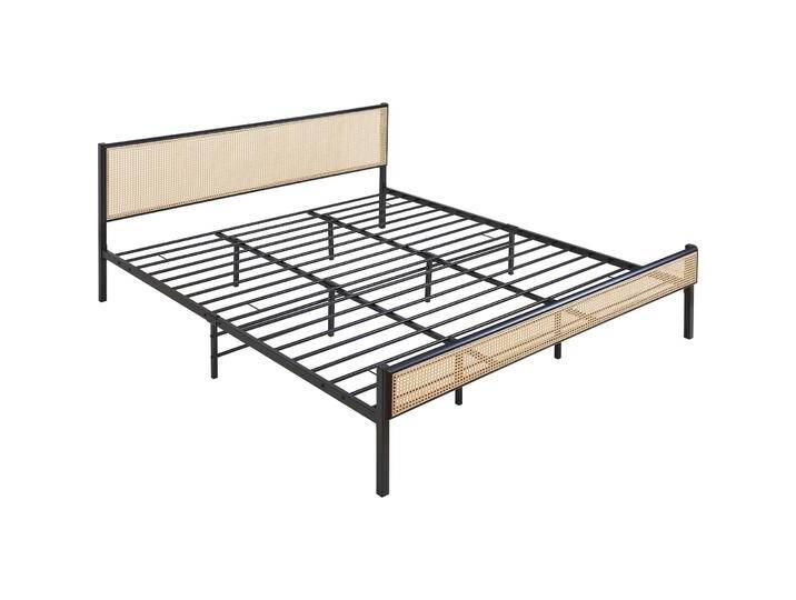 En.Casa, Bett, Metallbett Linköping mit rechteckigem Kopfteil und Matratze 180x200 cm Schwarz/Rattanoptik (180 x 200 cm) von Galaxus