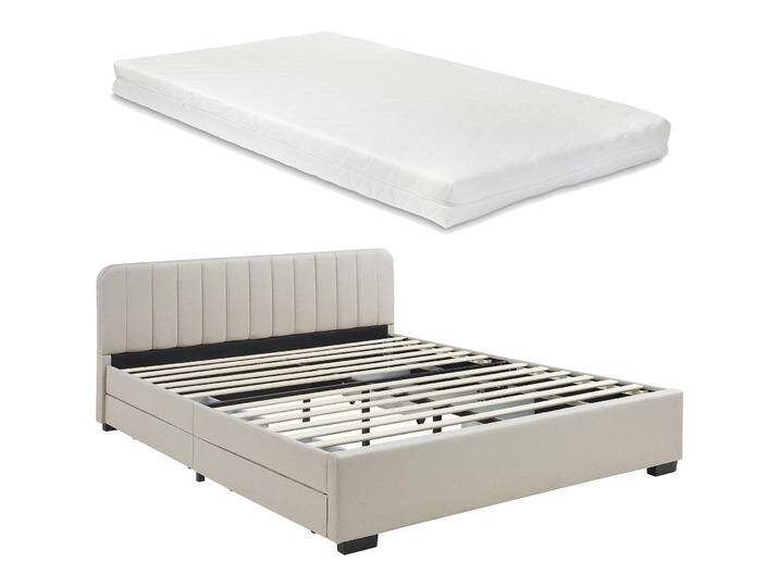En.Casa, Bett, Polsterbett Nofrenna mit Matratze 160x200 cm Leinen Beige (160 x 200 cm) von Galaxus