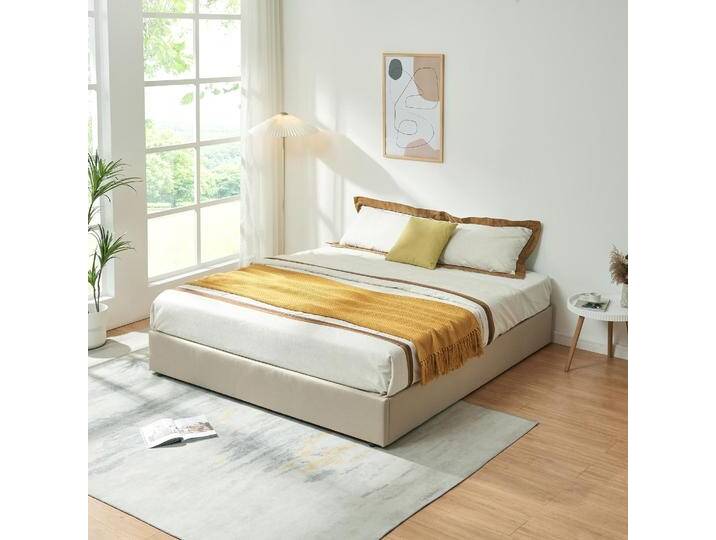 En.Casa, Bett, Polsterbett Nola mit Matratze 160x200 cm Leinen Beige (160 x 200 cm) von Galaxus