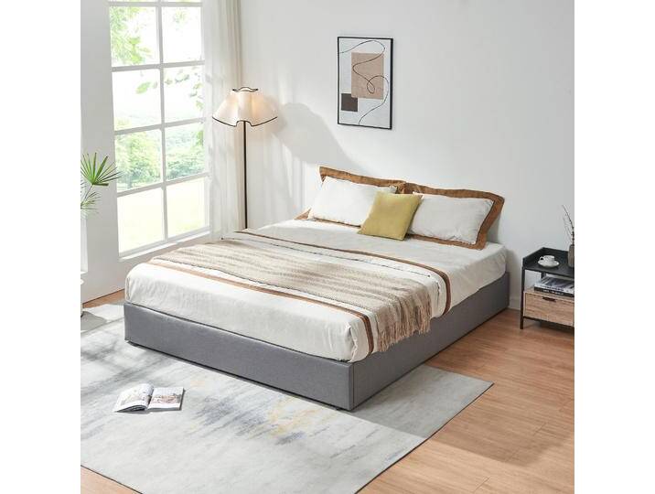 En.Casa, Bett, Polsterbett Nola mit Matratze 160x200 cm Leinen Grau (160 x 200 cm) von Galaxus