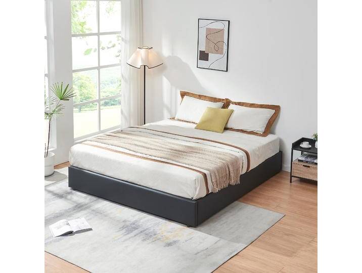 En.Casa, Bett, Polsterbett Nola mit Matratze 180x200 cm Kunstleder Schwarz (180 x 200 cm) von Galaxus