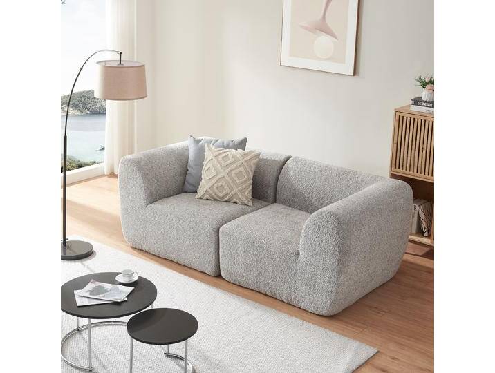 En.Casa, Sofa + Bettsofa, Modular Sofa 2-Sitzer Hurvas Bouclé Grau (2-Sitzer) von Galaxus