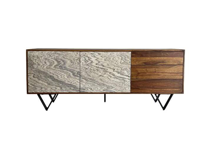 FineBuy, Kommode + Sideboard, Sideboard 175 cm Anrichte Massivholz Steinoptik Kommode Türen Schubladen von Galaxus