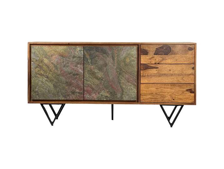 FineBuy, Kommode + Sideboard, Sideboard Kommode Sheesham Massivholz 150 cm Türen Steinoptik Schubladen von Galaxus