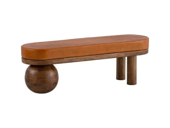 FineBuy, Sitzbank, Sitzbank Flurbank Echtleder Holz Massiv 140 cm Polsterbank Bank Braun (140 cm) von Galaxus