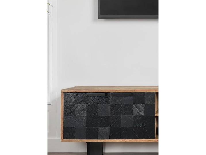 FineBuy, TV Möbel, Lowboard TV Board Akazie Massivholz 150 cm mit Steinoptik Fronten Gross von Galaxus