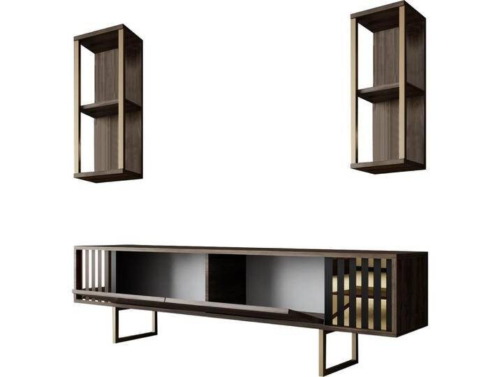 Hanah Home, Wohnwand, Gold Line - Walnut, Gold (180 x 48 x 30 cm) von Galaxus