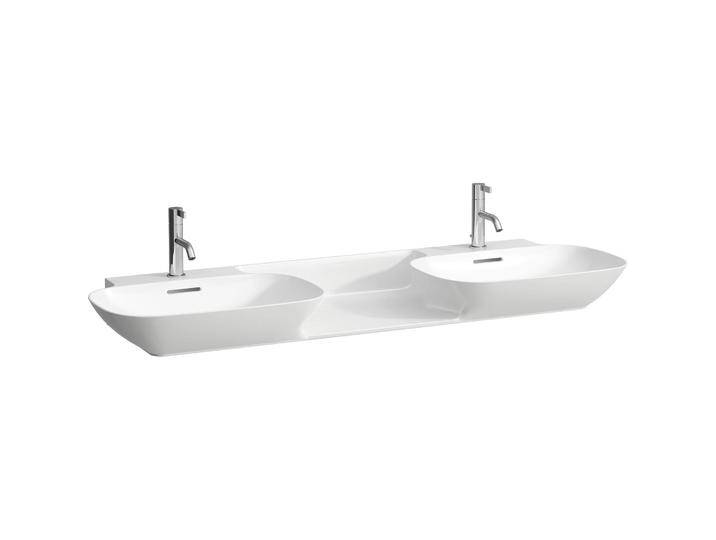Laufen, Waschbecken, INO Doppelwaschtisch, 1 Hahnloch pro Becken, mit Überlauf, 1420x450mm, H814304 (450 mm, 1420 mm) von Galaxus