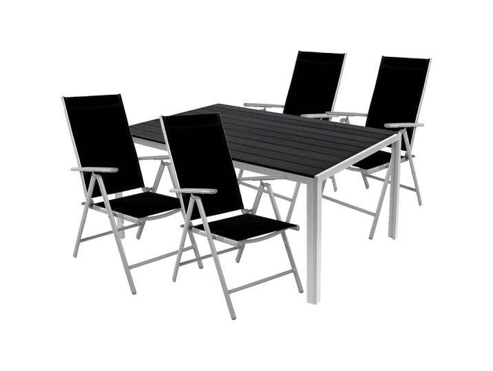 Mojawo, Gartentisch + Balkontisch, 5tlg Gartenmöbel Set Alu Non-Wood 180x90x74cm + 4 Klappstühle Silber/Schwarz (180 cm) von Galaxus