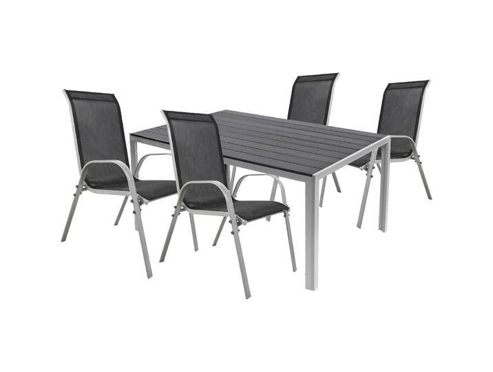 Mojawo, Gartentisch + Balkontisch, 5tlg Gartenmöbel Set Alu silber Non-Wood 180x90cm + 4 Stapelstühlen (180 cm) von Galaxus