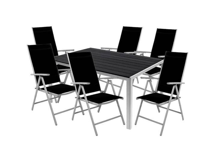 Mojawo, Gartentisch + Balkontisch, 7tlg Gartenmöbel Set Alu Non-Wood 180x90x74cm + 6 Klappstühle Silber/Schwarz (180 cm) von Galaxus