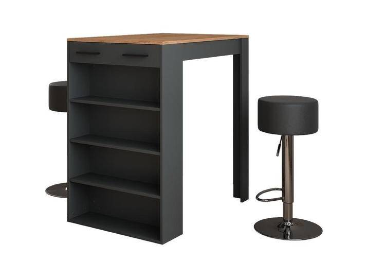Vichy, Bartisch, Bartisch-Set Repose, Anthrazit/Goldkraft Eiche, 67 x 100 cm mit 2 Barhockern von Galaxus