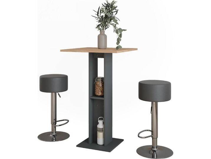 Vicco, Bartisch, Bartisch-Set Repose, Goldkraft Eiche/Anthrazit/Schwarz, 65 x 65 cm mit 2 Barhockern von Galaxus