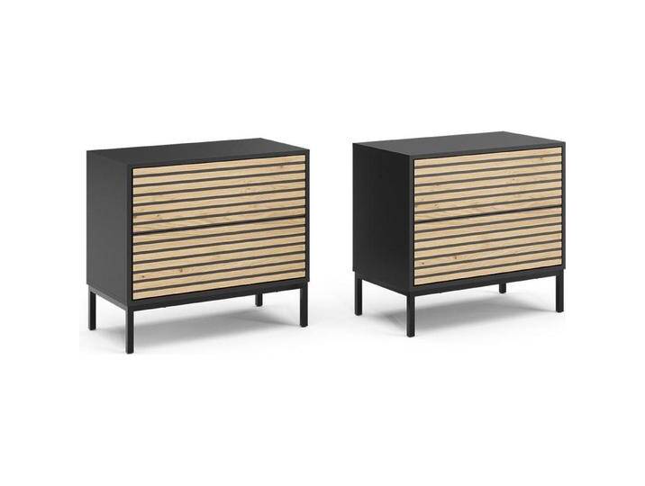 Vicco, Nachttisch, Kommode Eliza, Schwarz/Eiche, 66 x 60 cm 2er set von Galaxus