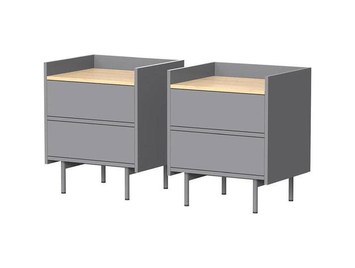 Vichy, Nachttisch, Nachttisch Velina, Grau/Eiche, 2er Set von Galaxus