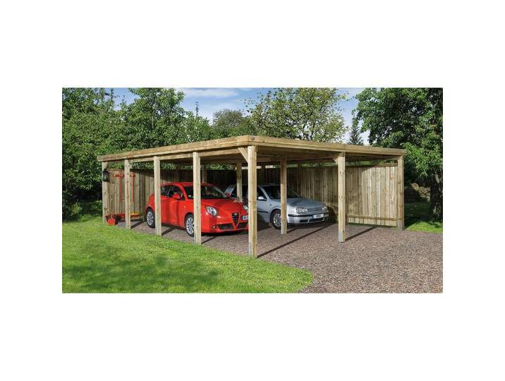 Weka Holzbau, Carport + Garage, Flachdach-Doppelcarport 618 Gr.3 Trapezblech-Dach von Galaxus