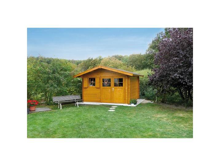 Weka Holzbau, Gartenhaus + Gartenschrank, Blockbohlenhaus mit Fussboden 340 x 250 cm von Galaxus