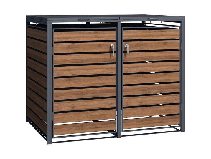 Wiltec, Gartenhaus + Gartenschrank, Mülltonnenbox für zwei Tonnen Holzoptik Klappdeckel Mülltonnenverkleidung von Galaxus