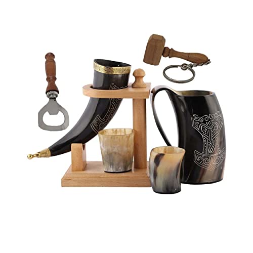 Galaxy Indiacraft Viking Drinking OX Horn | Beer Mug | Mug | Mug for Ale, Beer, Mead, Wine, Shot Glass, Bottle Opener | 100% leakproof | natural and handmade | COMBO OFFERS von Galaxy Indiacraft