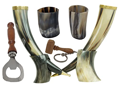 Galaxy Indiacraft Viking Drinking OX Horn | Beer Mug | Mug | Mug for Ale, Beer, Mead, Wine, Shot Glass, Bottle Opener | 100% leakproof | natural and handmade | COMBO OFFERS von Galaxy Indiacraft