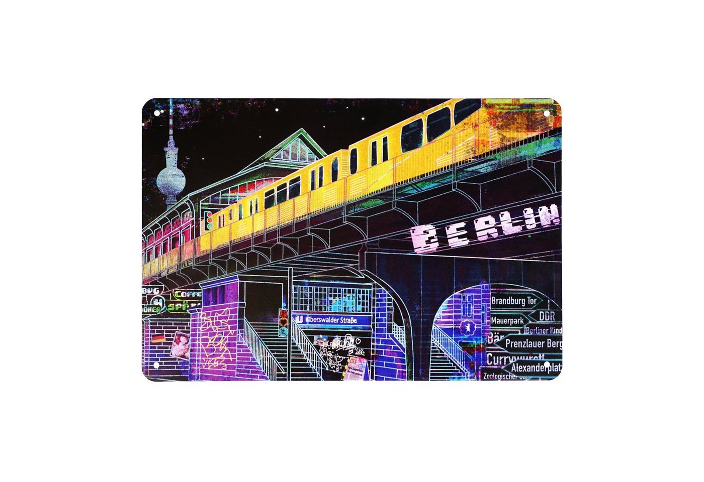 GalaxyCat Metallschild Berlin Blechschild, Hauptstadt Metallschild, 30 x 20 cm, Neo Berlin, Berlin Blechschild von GalaxyCat