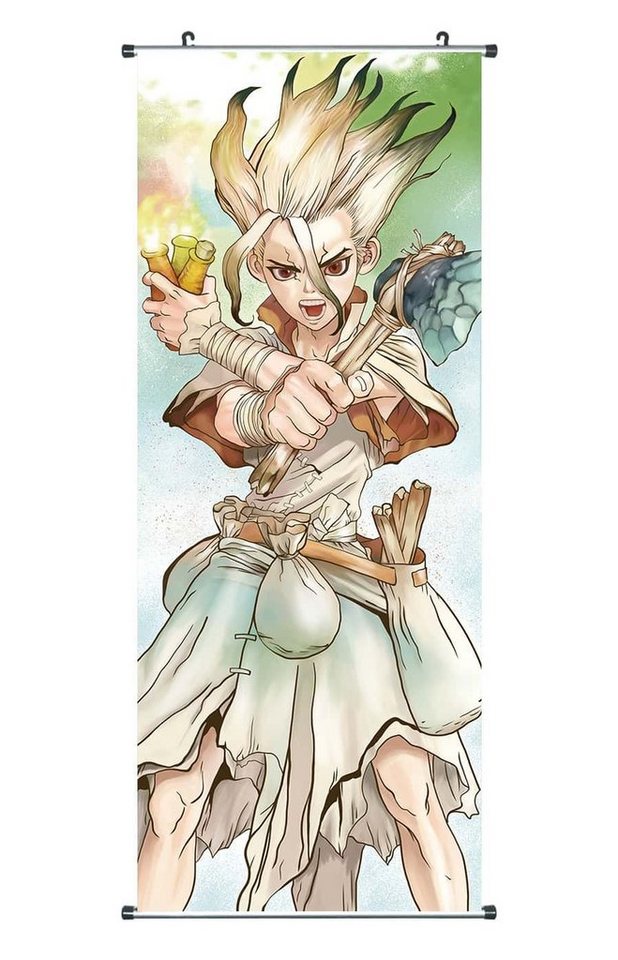 GalaxyCat Poster Großes Dr. Stone Rollbild, Kakemono aus Stoff, Poster 100x40cm, Ishigami Senku, Ishigami Senku Rollbild / Kakemono von GalaxyCat