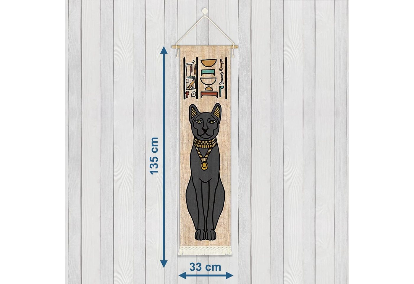 GalaxyCat Poster Hochwertiges Alt Ägyptisches Rollbild aus Stoff, Kakemono 130x33cm, Bastet, Bastet Rollbild / Wallscroll von GalaxyCat