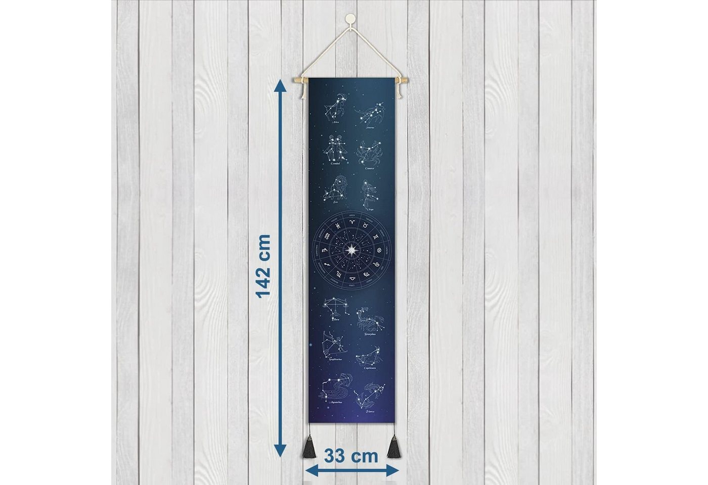 GalaxyCat Poster Hochwertiges Astrologie Rollbild aus Stoff, Kakemono 130x33cm, Inkl., Sternzeichen, Sternzeichen Rollbild / Wallscroll von GalaxyCat