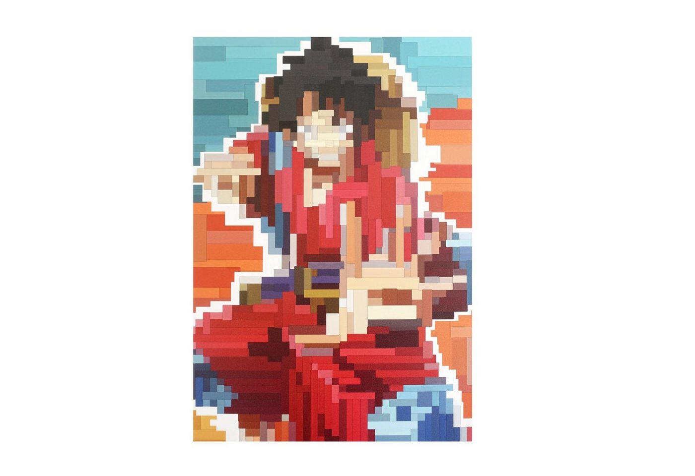 GalaxyCat Poster Hochwertiges One Piece Wandbild mit Monkey D. Ruffy, Pixel Art auf, Monkey D. Ruffy, Pixel Art Stil auf Hartschaumplatte, Wano Kuni Arc von GalaxyCat