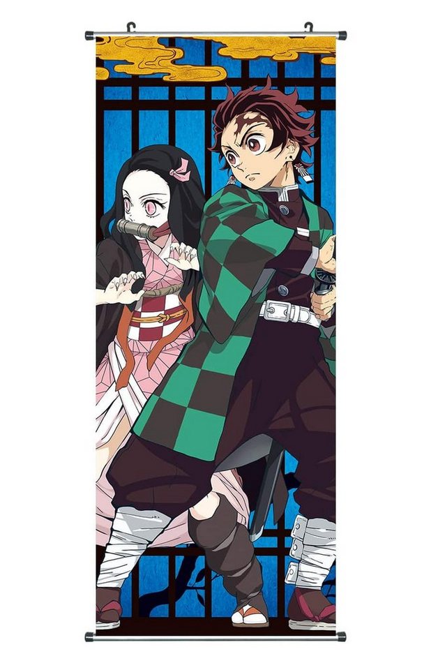 GalaxyCat Poster Kimetsu no Yaiba Rollbild, Kakemono aus Stoff, 100x40cm, Motive:, Tanjiro & Nezuko, Tanjiro & Nezuko Rollbild / Kakemono von GalaxyCat