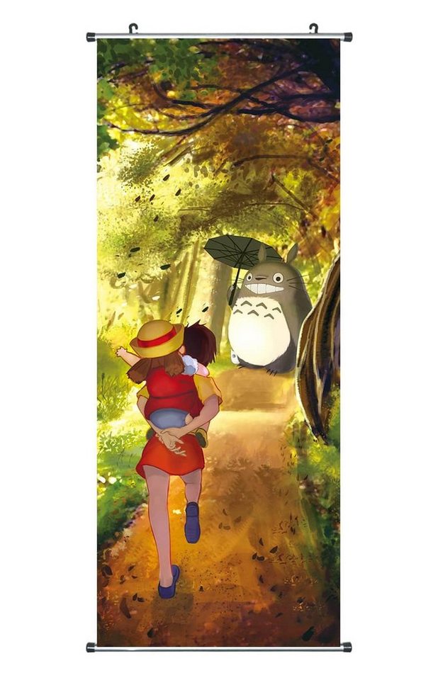 GalaxyCat Poster Mein Nachbar Totoro Rollbild aus Stoff, Kakemono 100x40cm, Motiv:, Totoro im Wald, Totoro im Wald Rollbild / Kakemono von GalaxyCat