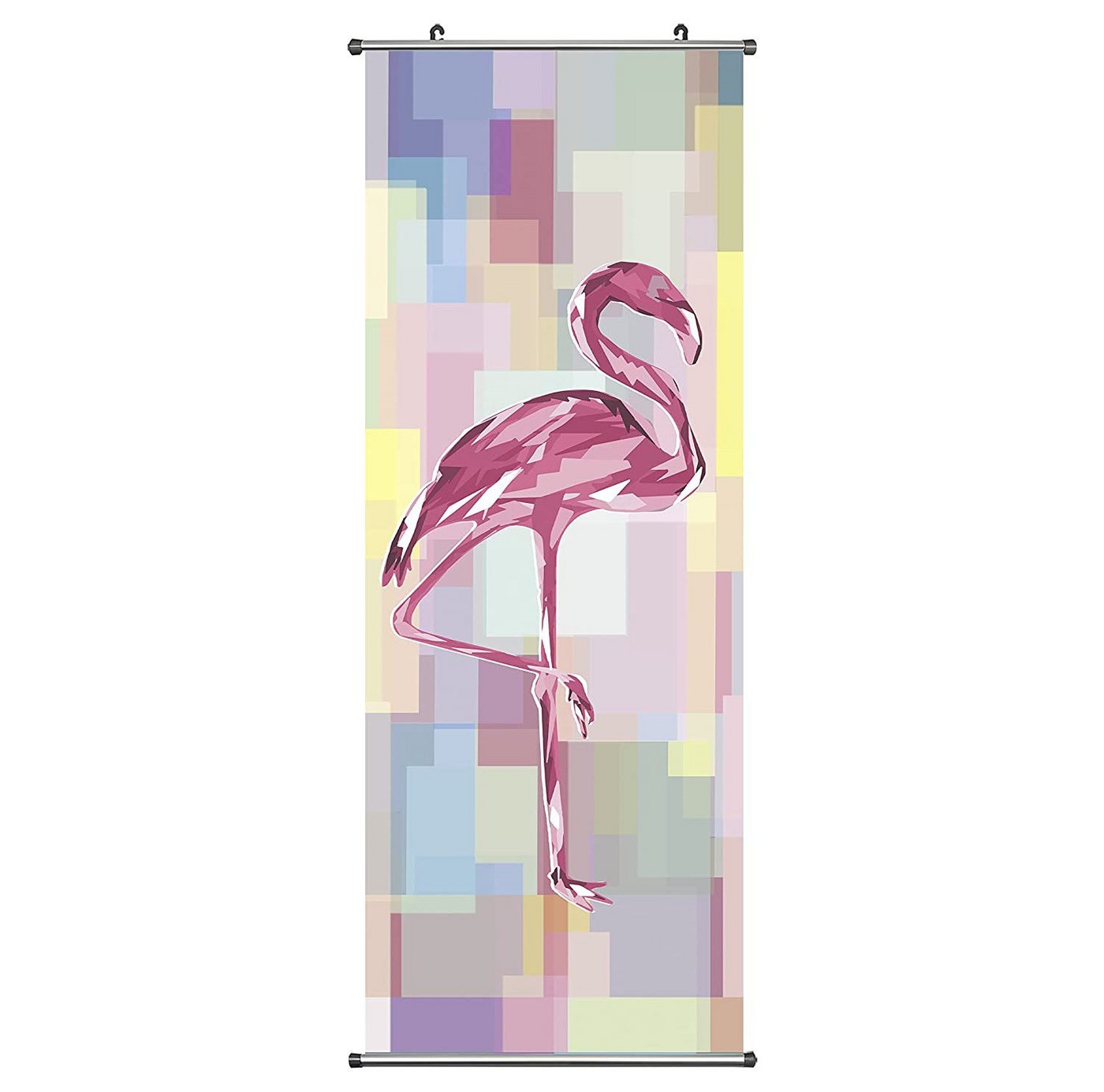 GalaxyCat Poster Moderne Kunst Kakemono, Pastellfarben, Rollbild aus Stoff 100x40cm, Flamingo, Flamingo Rollbild / Wallscroll von GalaxyCat