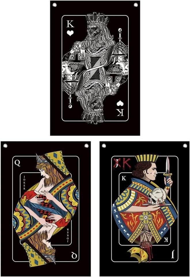 GalaxyCat Poster Poker Stoff Poster Set, 3 Stück, Spielkarten Rollbild, 42x63cm, Bube, Dame, König, Poker Rollbild / Wallscroll von GalaxyCat