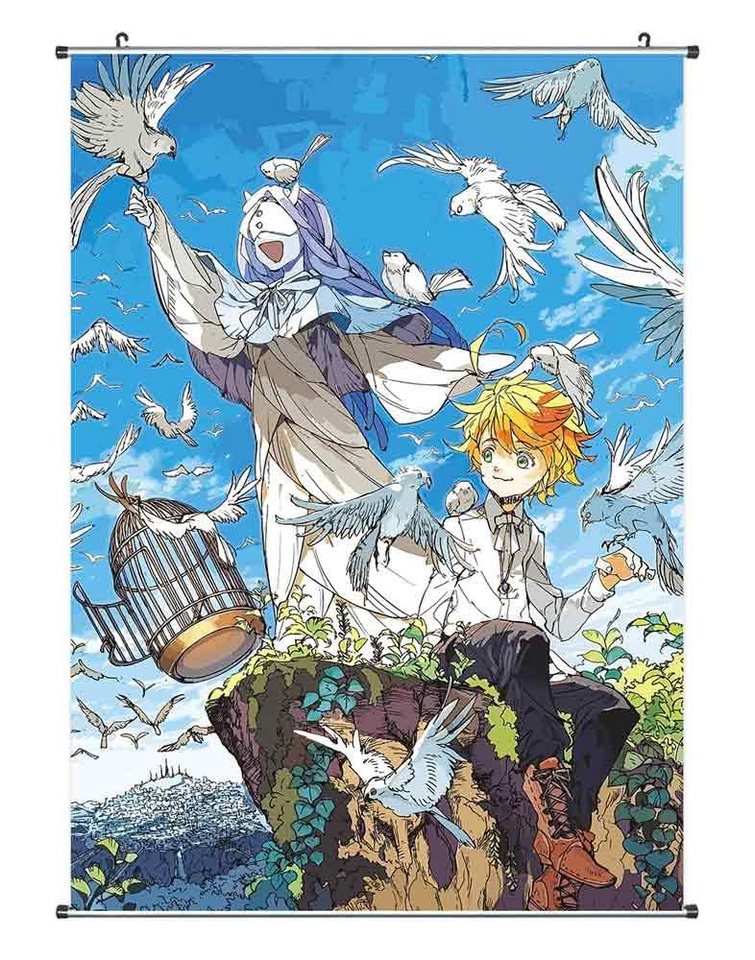 GalaxyCat Poster The Promised Neverland Rollbild, Kakemono aus Stoff, Poster 90x60cm, Emma & Mujika (A), Emma & Mujika Rollbild / Kakemono von GalaxyCat