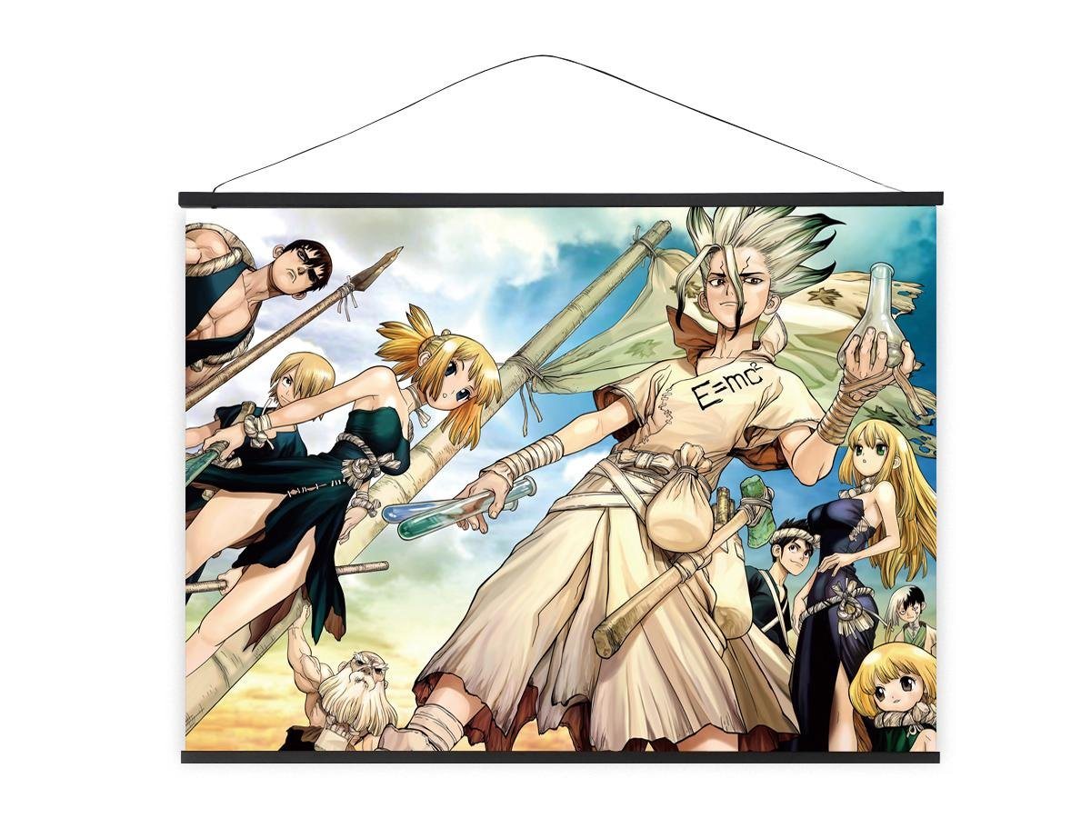 GalaxyCat Poster XXL Dr. Stone Rollbild aus Stoff, Kakemono 100x81cm, Großes Anime, Senkuu Ishigami & Freunde, Senkuu Ishigami & Freunde Rollbild / Kakemono von GalaxyCat