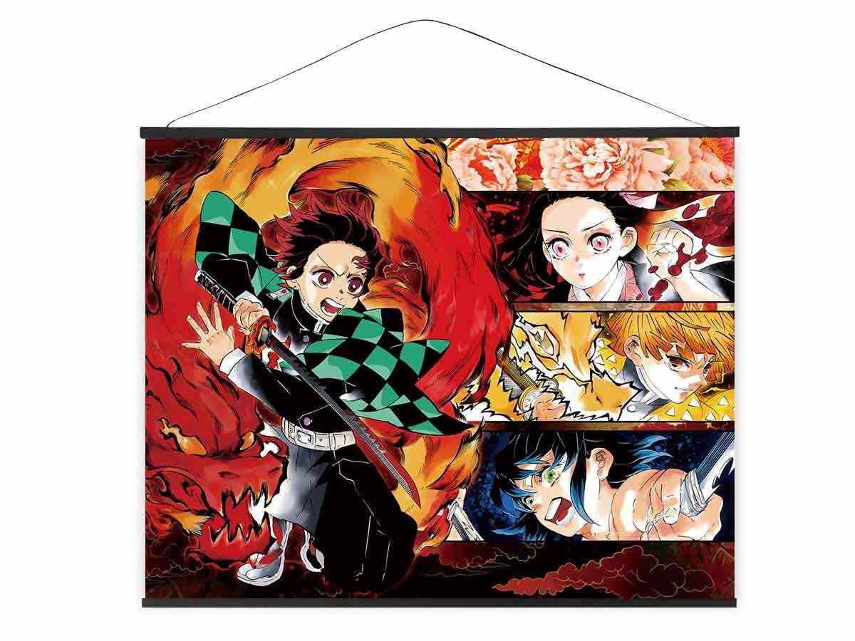 GalaxyCat Poster XXL Kimetsu no Yaiba Rollbild aus Stoff, Kakemono 100x81cm, Großes, Tanz des Feuergottes, Tanz des Feuergottes Rollbild / Kakemono von GalaxyCat