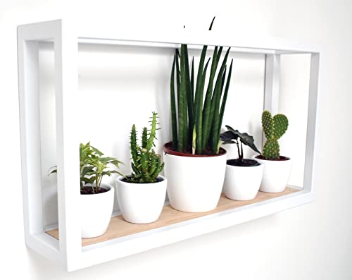 Galeara design Wandregal Metall Weiß und Schwarz mit Bambusholz SOTO - 2cm Dicker Stahl mit Bamus Holz - verborgene Aufhängung (Weiß, 52cm x 27cm) von Galeara design
