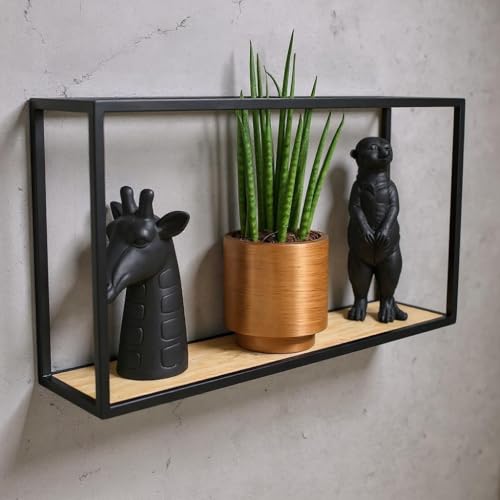 Galeara design Wandregal Metall Schwarz mit Bambusholz SOTO - Leicht zu Hängen, Kleines Wandregal (42cm x 24cm) von Galeara design