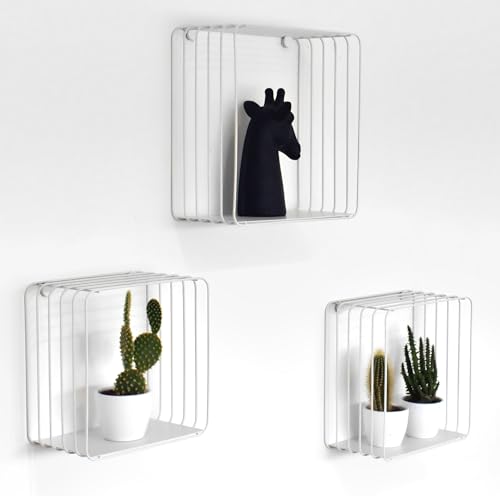 Wandregal Metall Schwarz oder Weiß mit Bambusholz CAVOO- 3 Stück Set - Leicht zu Hängen,- Deko Wandregal Schwarz - Kleines Wandregal (Weiß metall) von Galeara design