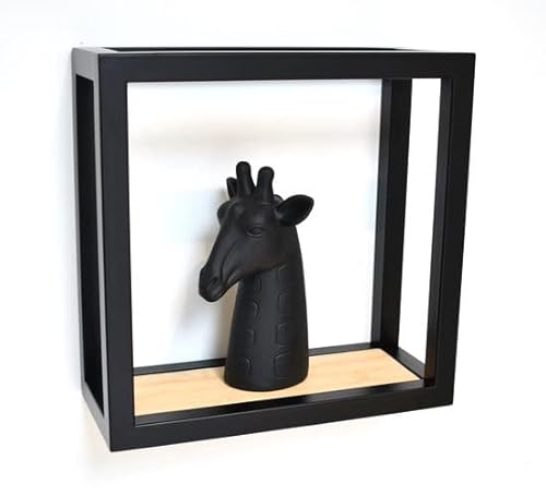 Galeara design Wandregal Metall Weiß und Schwarz mit Bambusholz SOTO - 2cm Dicker Stahl mit Bamus Holz - verborgene Aufhängung (Schwarz, 18cm x 18cm) von Galeara design